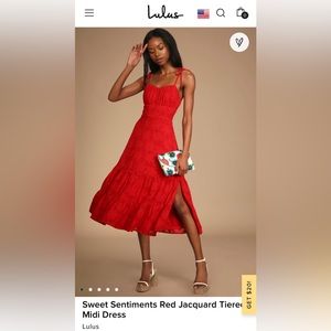 Lulu’s Sweet Sentiments Red Jacquard Tiered Midi Dress Size L